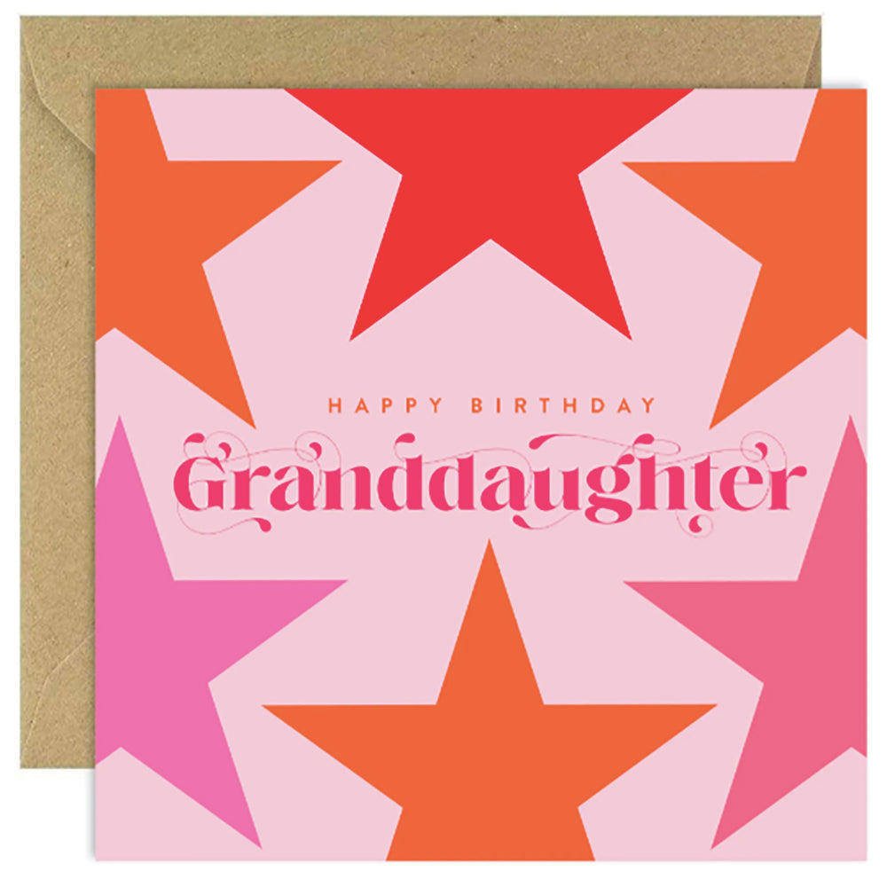 Happy Birthday Granddaughter card with colorful stars.
