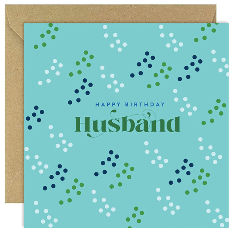 Happy Birthday Husband card with turquoise pattern.