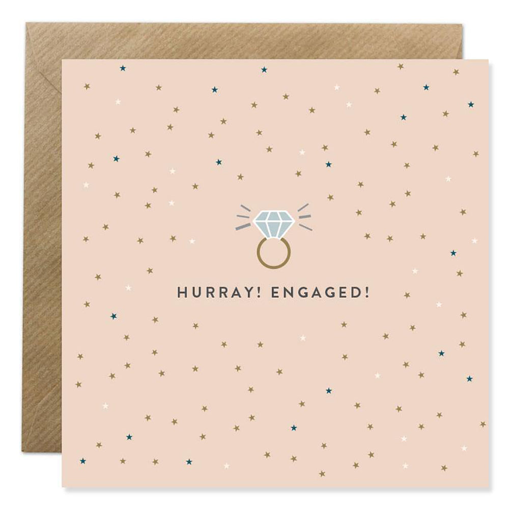 Engaged card with diamond ring - Hurray! Engaged!