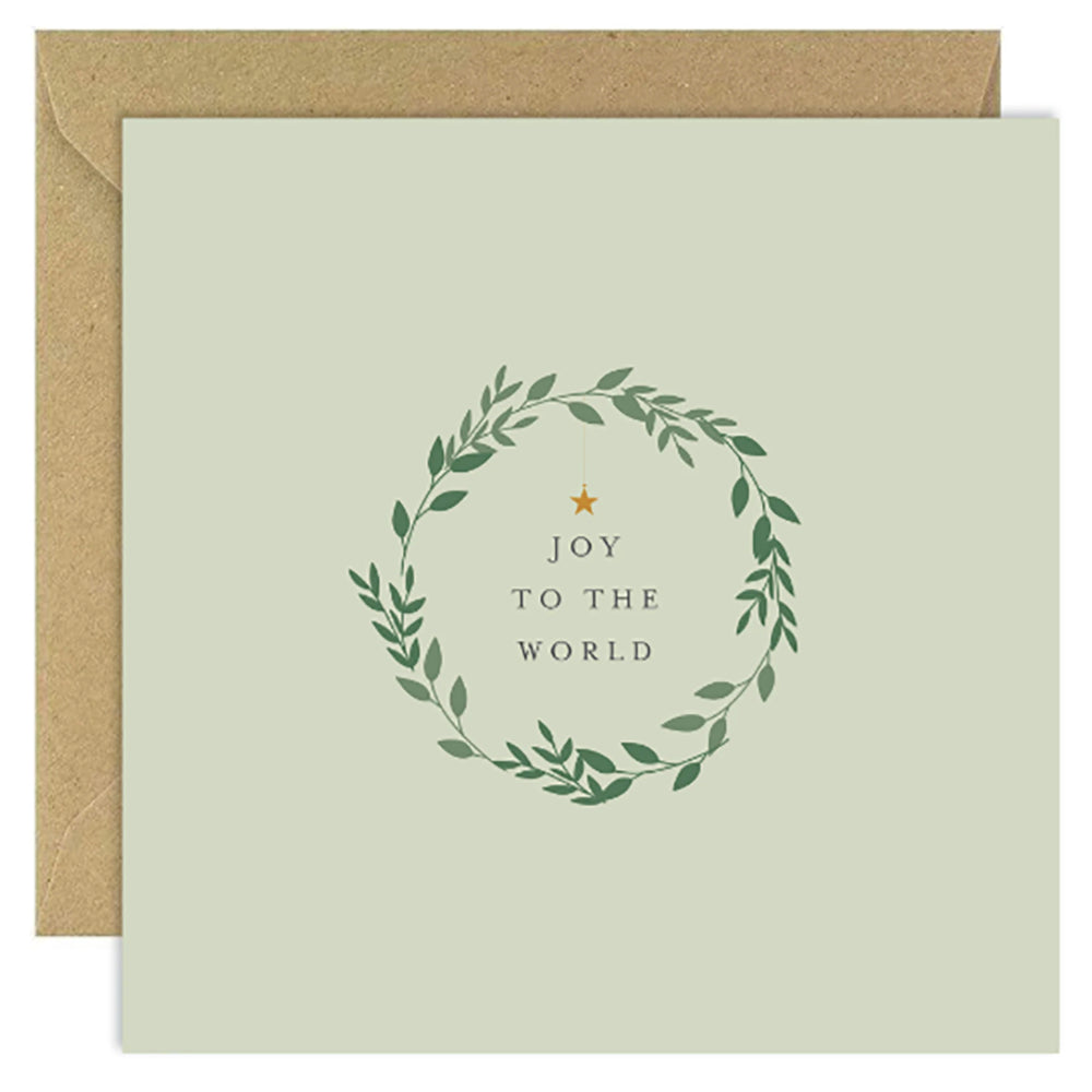 Square Joy To The World Christmas card with wreath