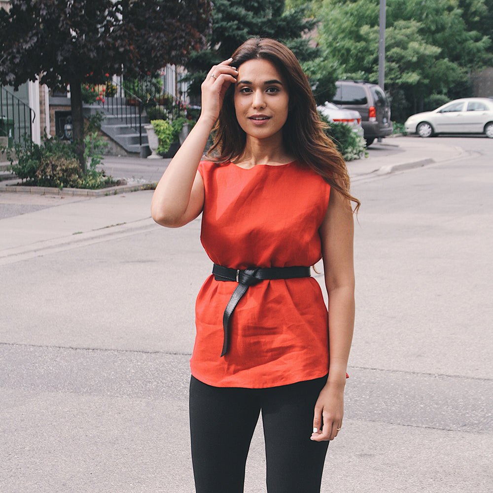 Linen Sleeveless Top Red