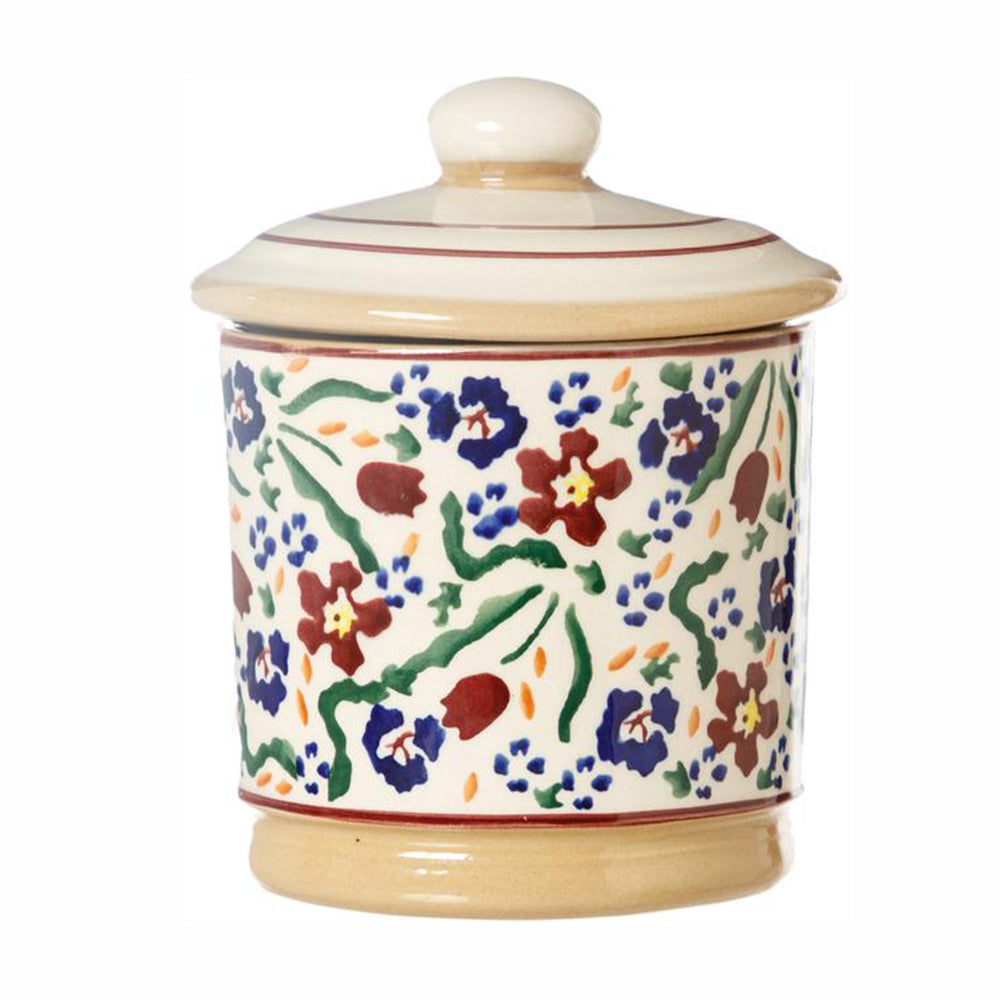 Square lidded sugar bowl with Wild Flower Meadow design by Nicholas Mosse...