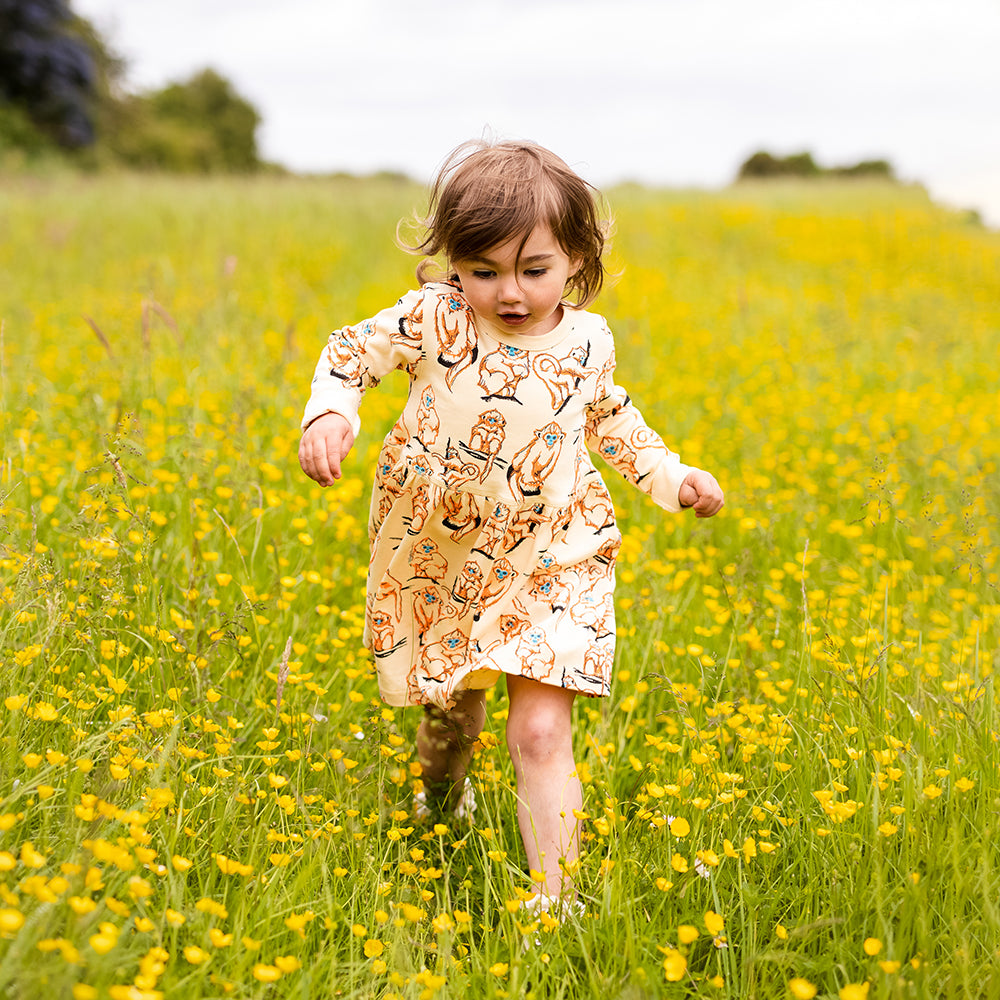 Kids Monkey Print Dress in Orange