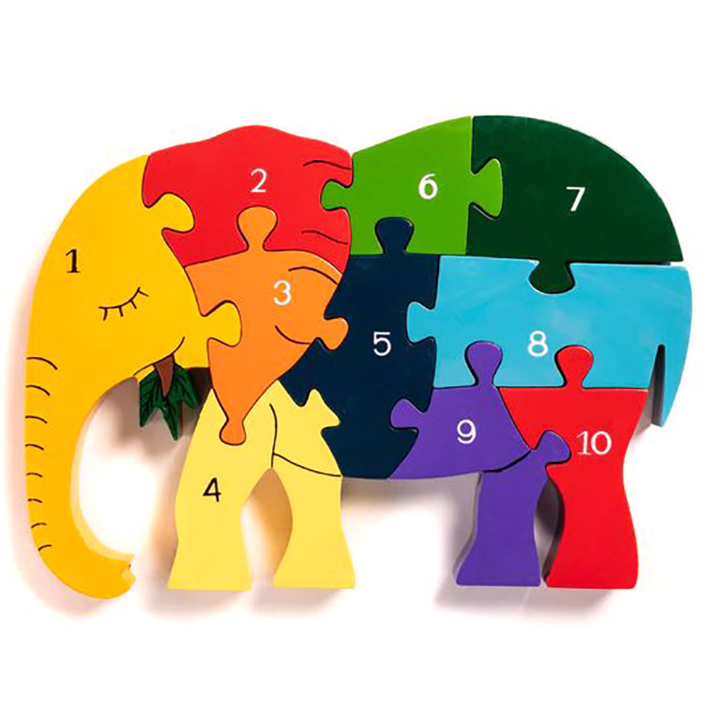 wooden elephant numbered jigsaw puzzle