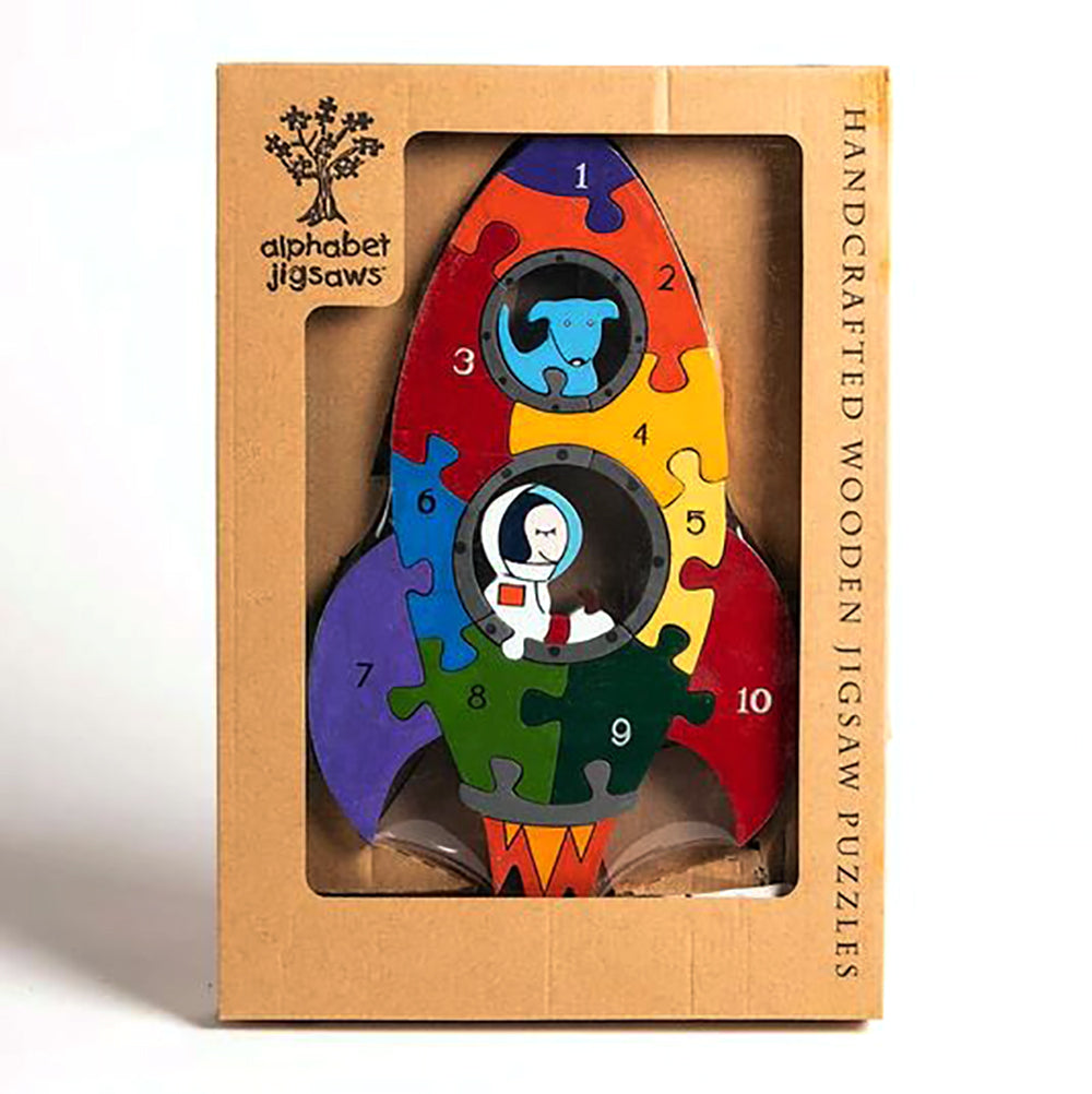 Rocket Wooden Jigsaw for Kids in presentation Kraft Box/