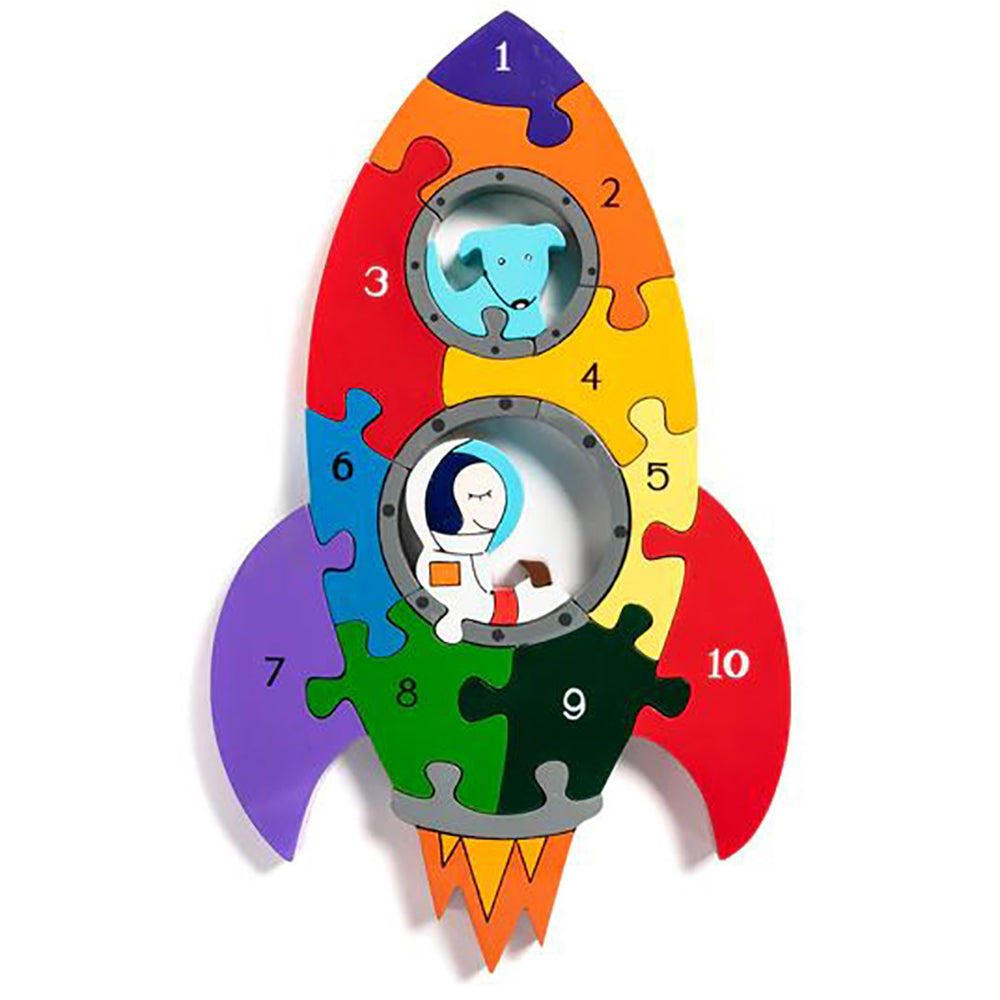 Numbered Wooden Rocket Jigsaw Puzzle for Kids.