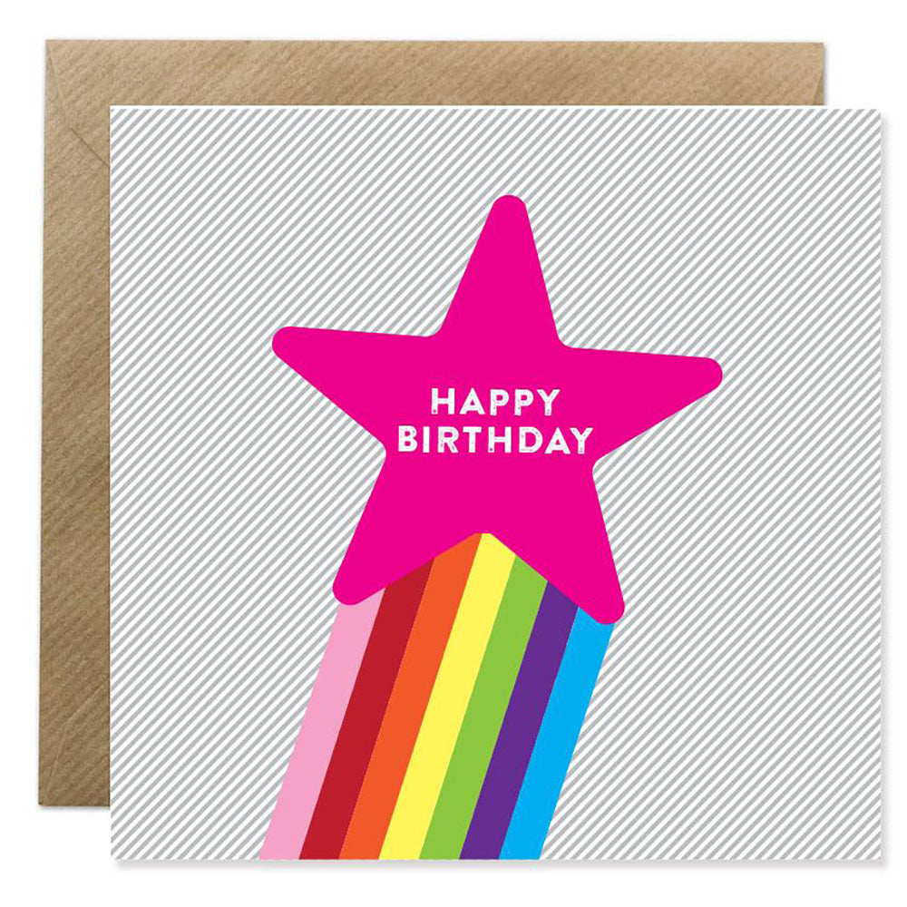 Happy Birthday card with rainbow star design