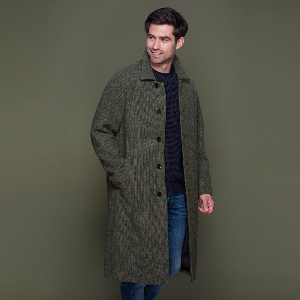 irish tweed coat in herringbone green