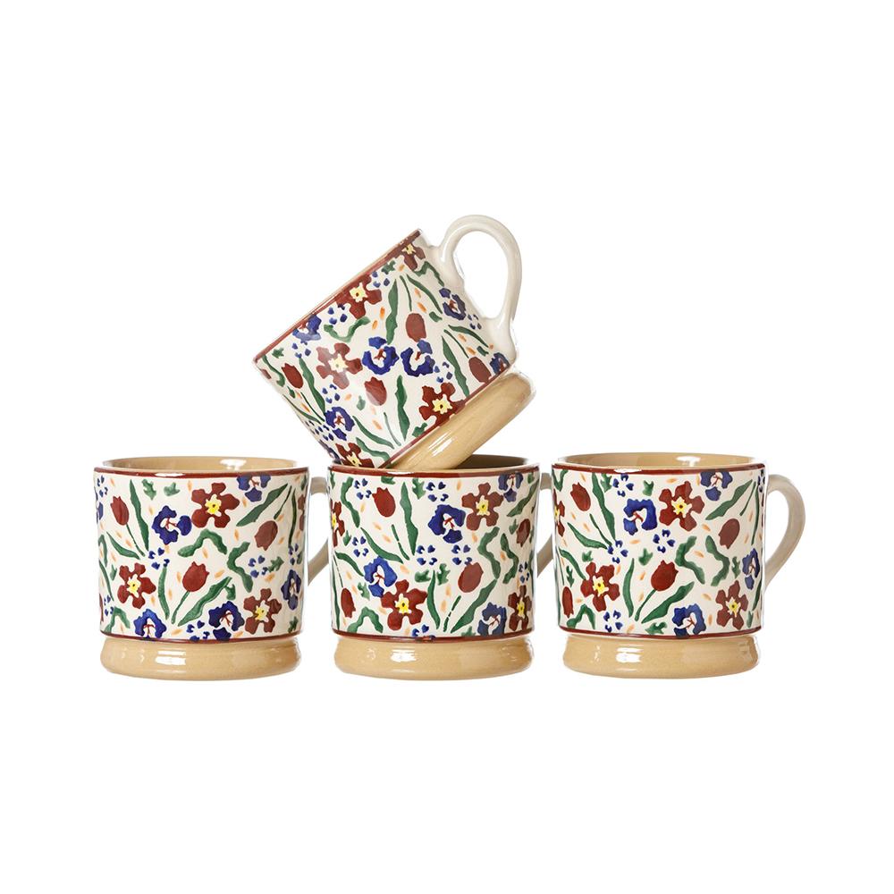 Set of 4 small wildflower mugs, handcrafted Nicholas Mosse Pottery