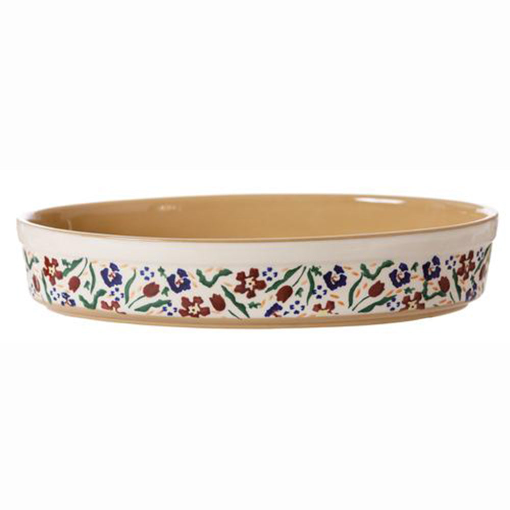 Small oval oven dish with wildflower pattern.