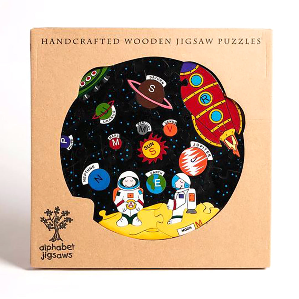 wooden solar system puzzle in kraft presentation box