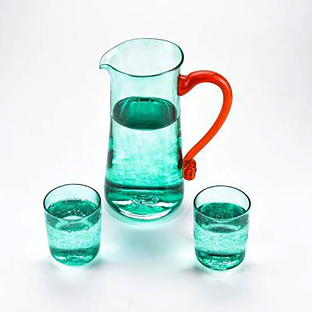 Teal Glass Pitcher and Glasses Set