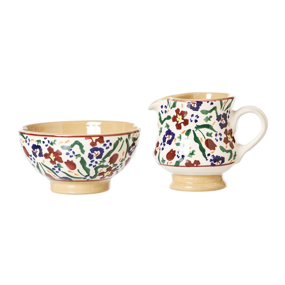 Nicholas Mosse pottery jug and bowl with wildflower pattern.