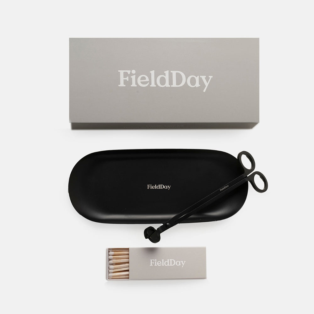 Field Day candle care kit with tray and wick trimmer.