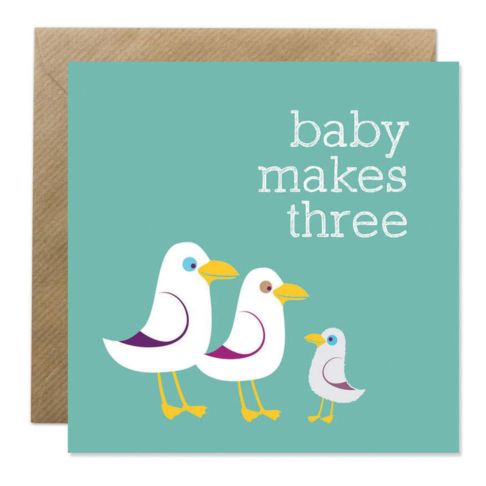 Baby makes three card with bird family