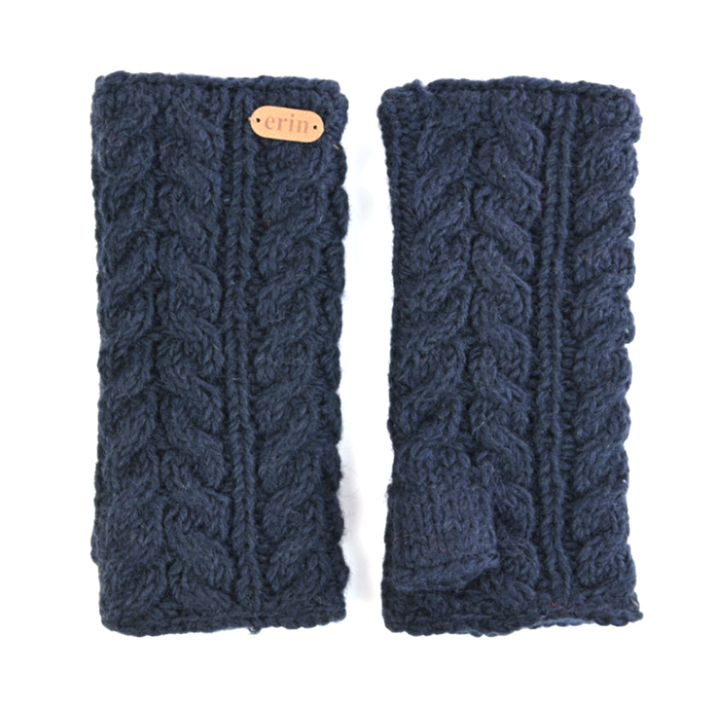 Navy cable knit hand warmers