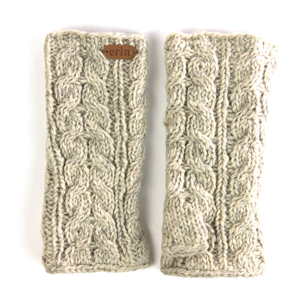 Oatmeal cable knit hand warmers