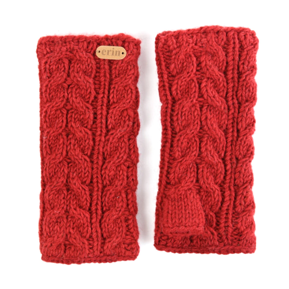 Red cable knit hand warmers