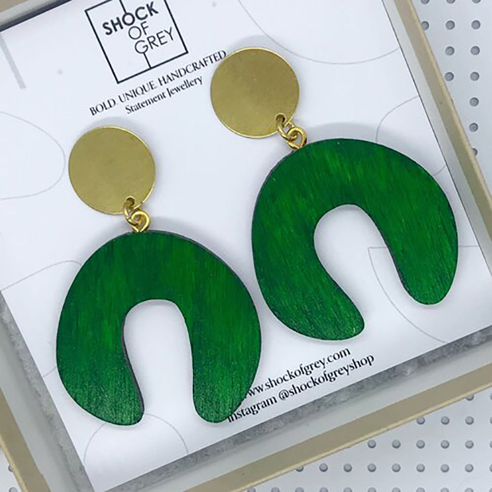 bottle green wooden earring