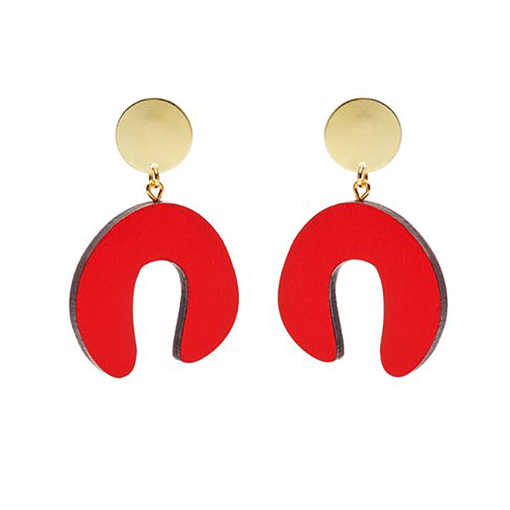 red wooden earring