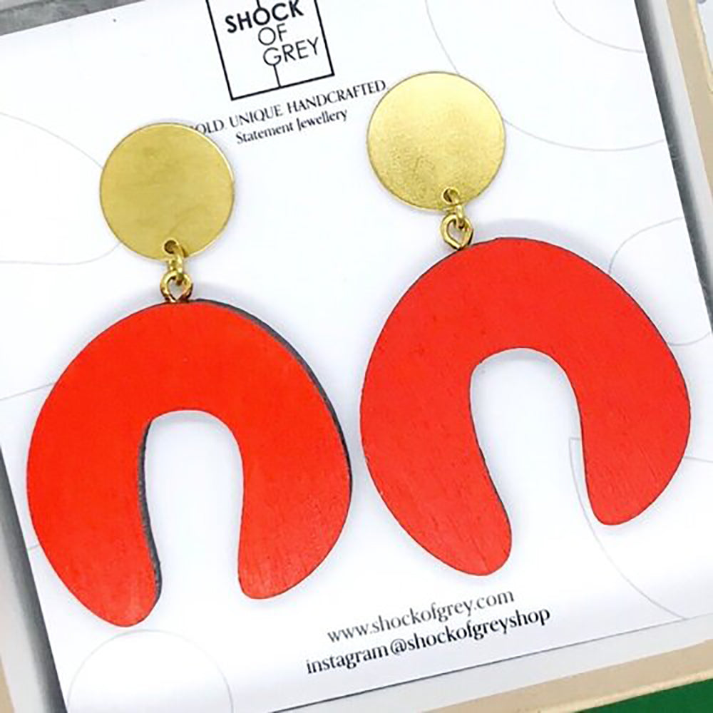 red wooden earring