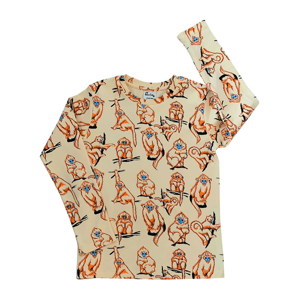 Kids Orange Monkey Cotton Long Sleeve Shirt 