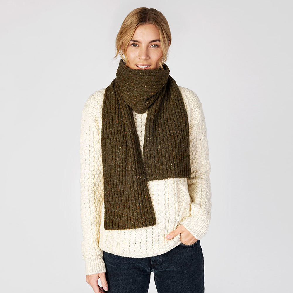 Woman wearing square loden scarf