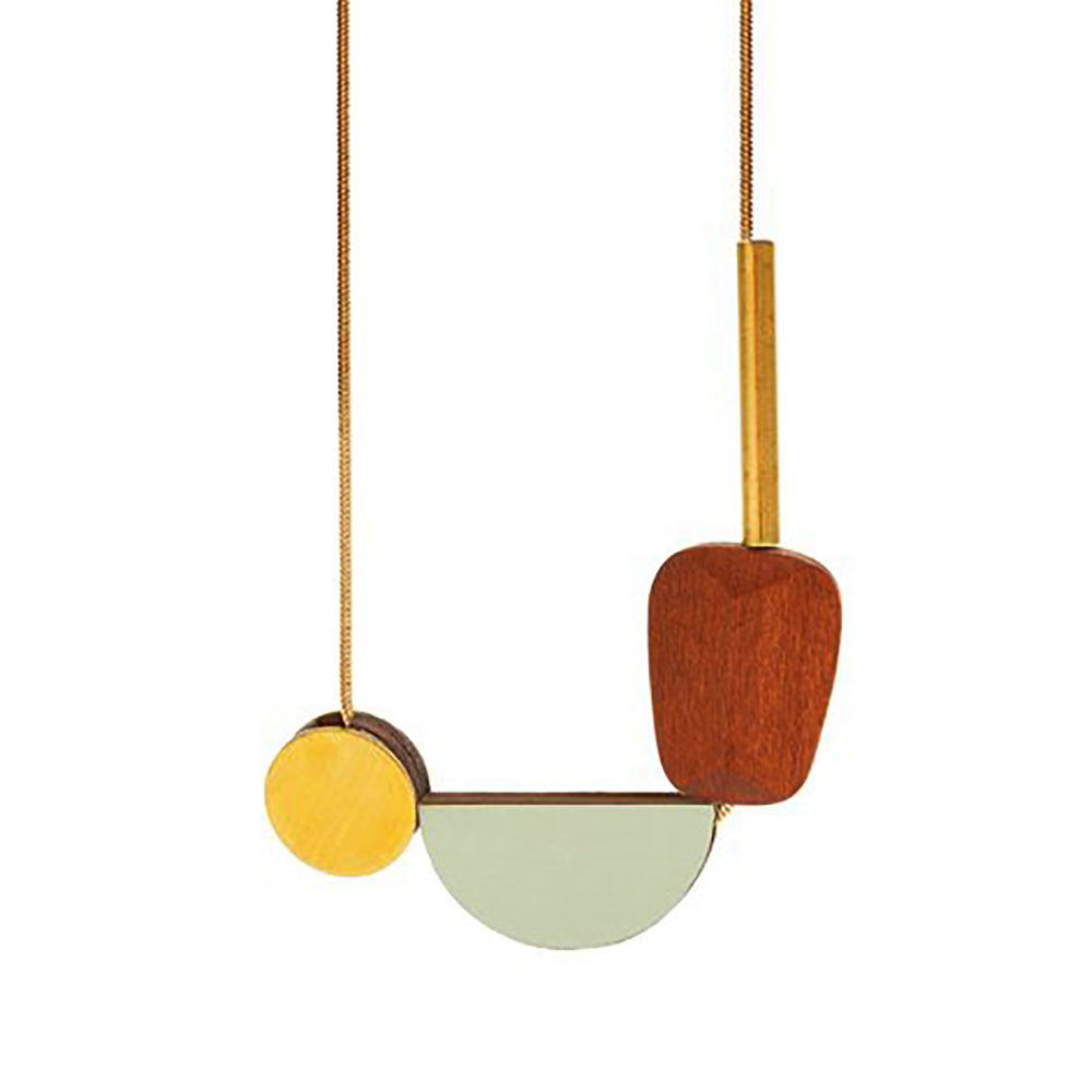 Sage and wood multi-shape pendant necklace