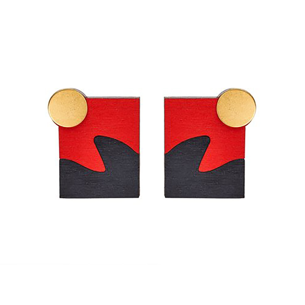Square red and black wave earrings