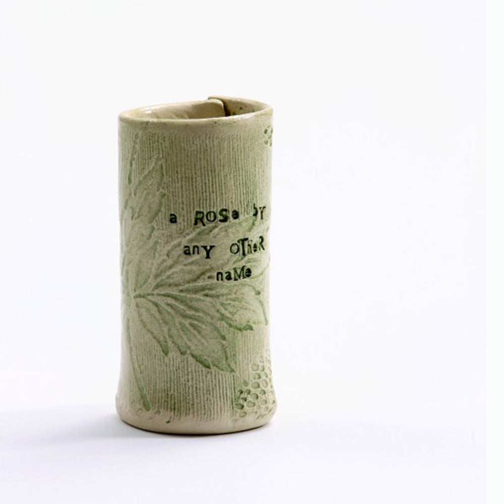 Small green rose vase with quote