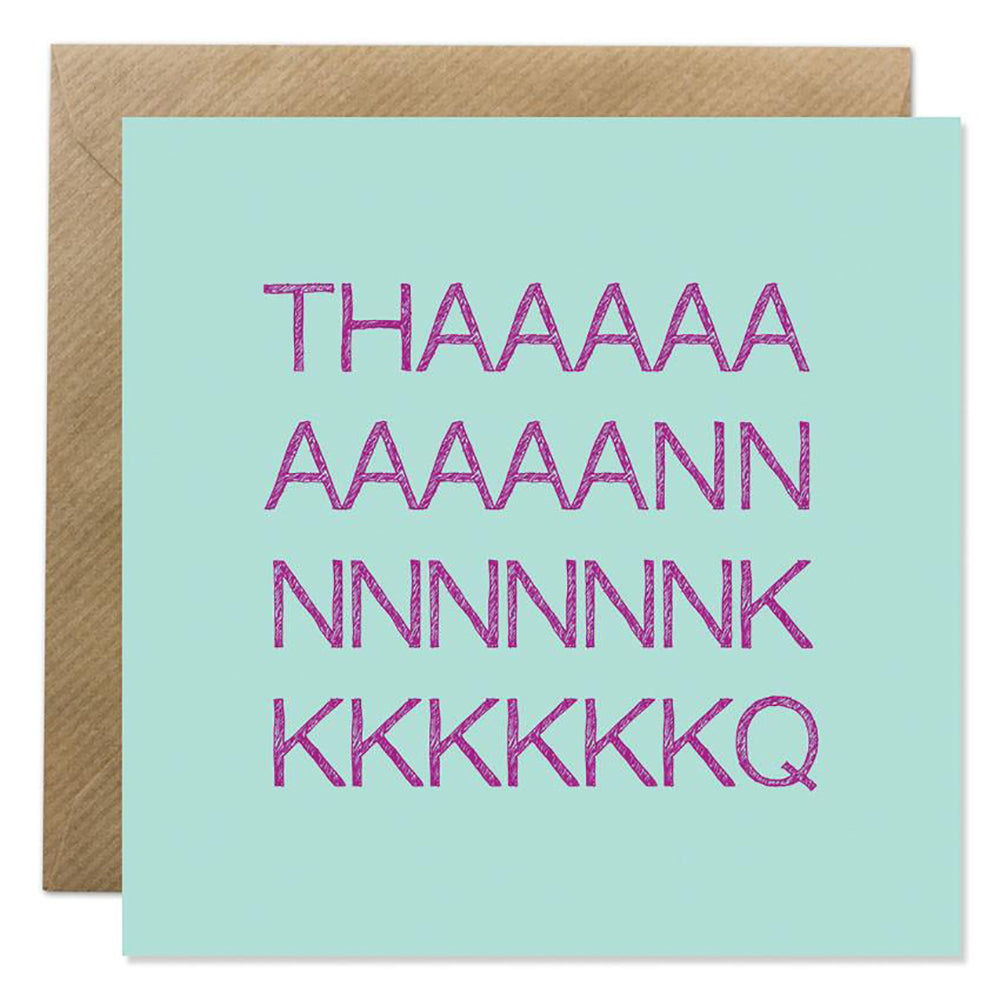 Light blue THANK YOU card with brown envelope.