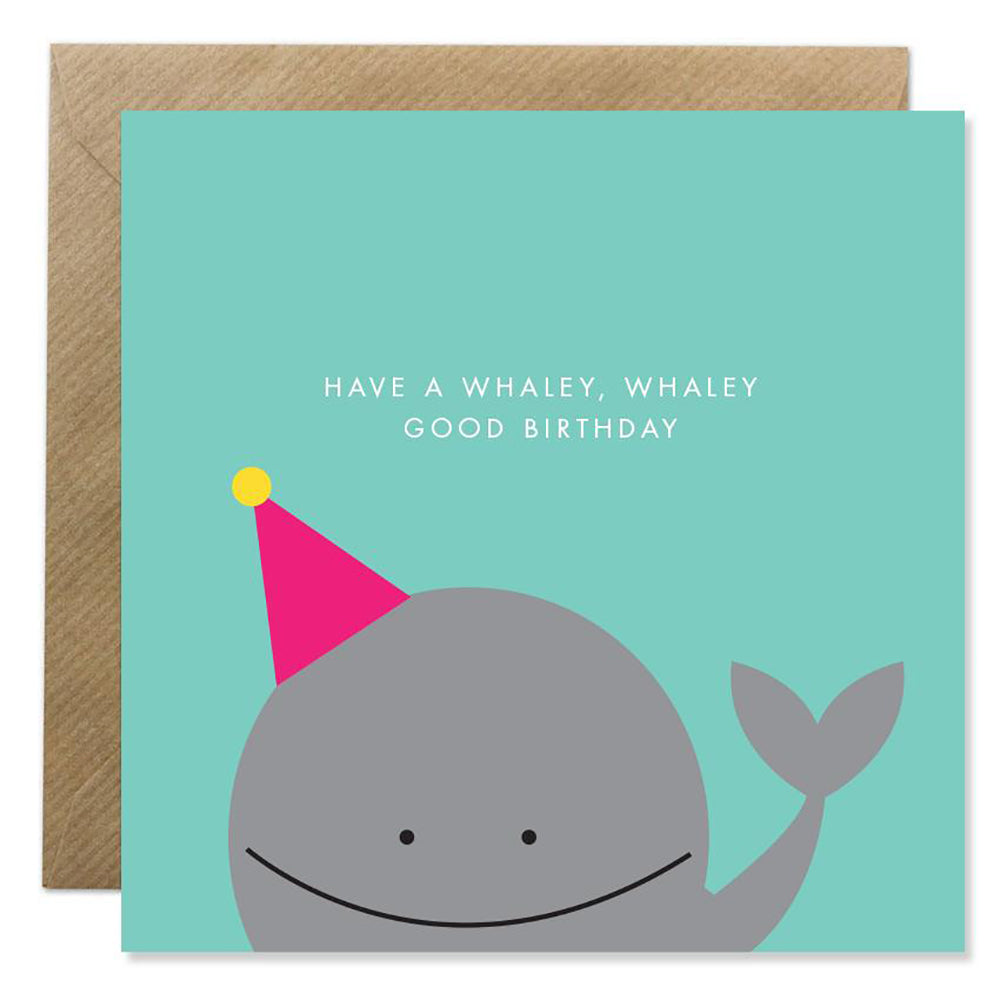 Whaley Good Birthday card with cute whale illustration