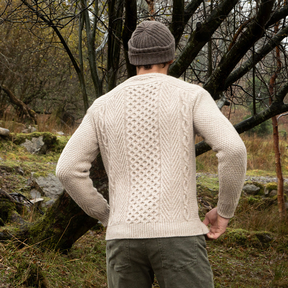 Aran Crew Neck Sweater In Ecru 