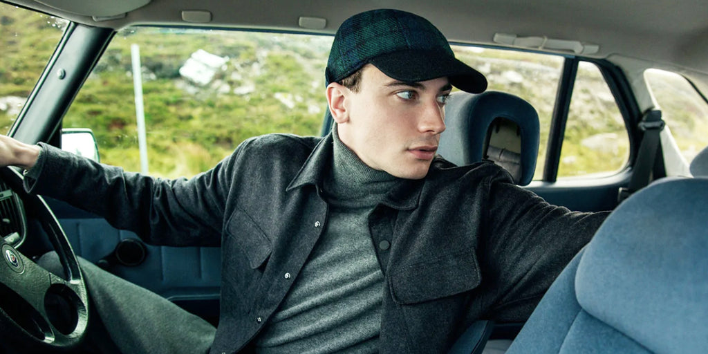 Irish Tweed Baseball Cap, Green and Black Check 