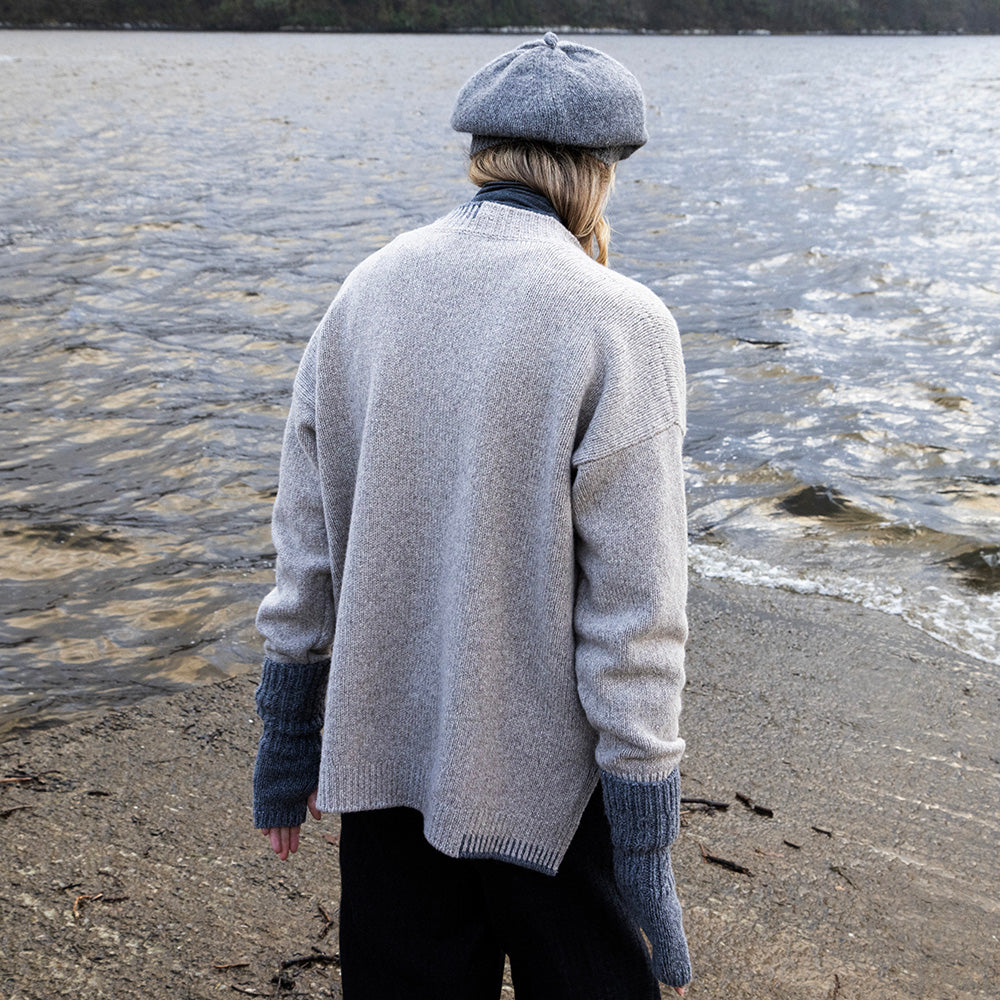 Blanket Stitch Cardigan in Porridge Grey