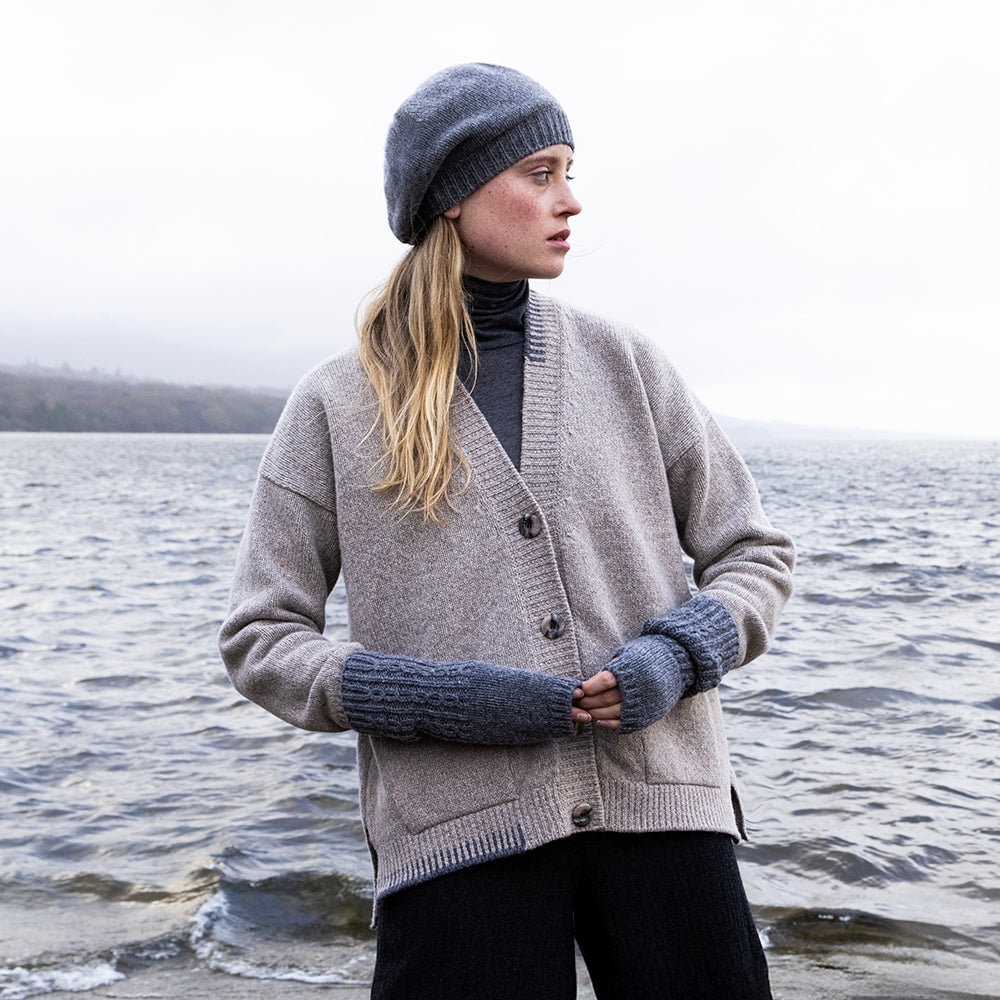 Blanket Stitch Cardigan in Porridge Grey