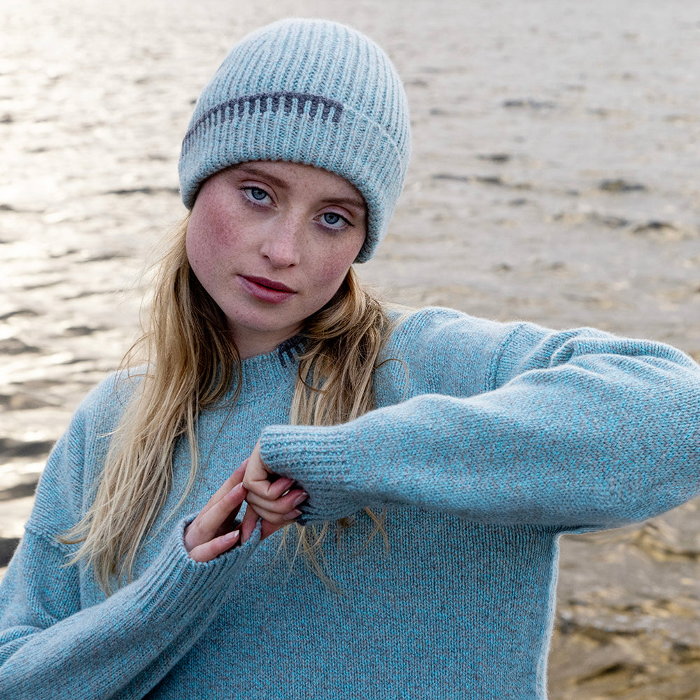 Blanket Stitch Detail Hat Sea Stone Grey