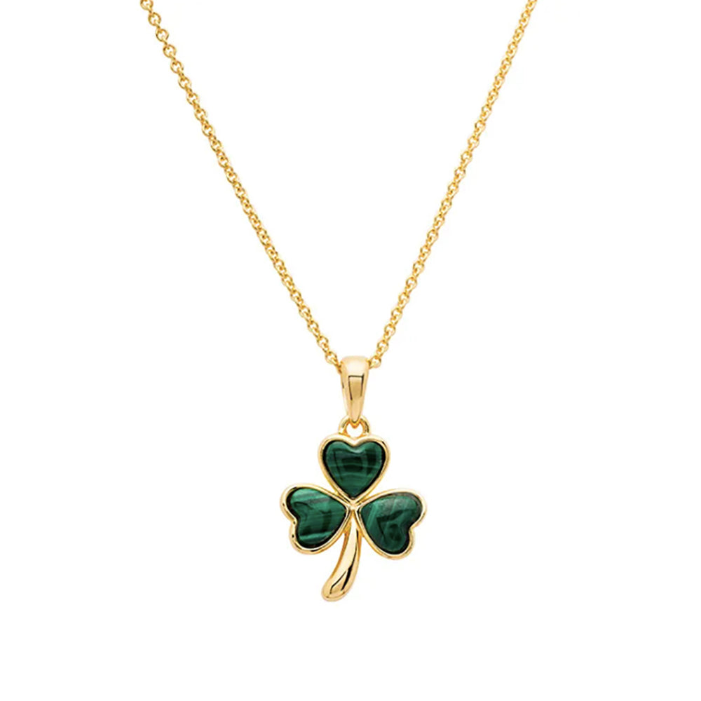 14kt gold irish shamrock malachite necklace