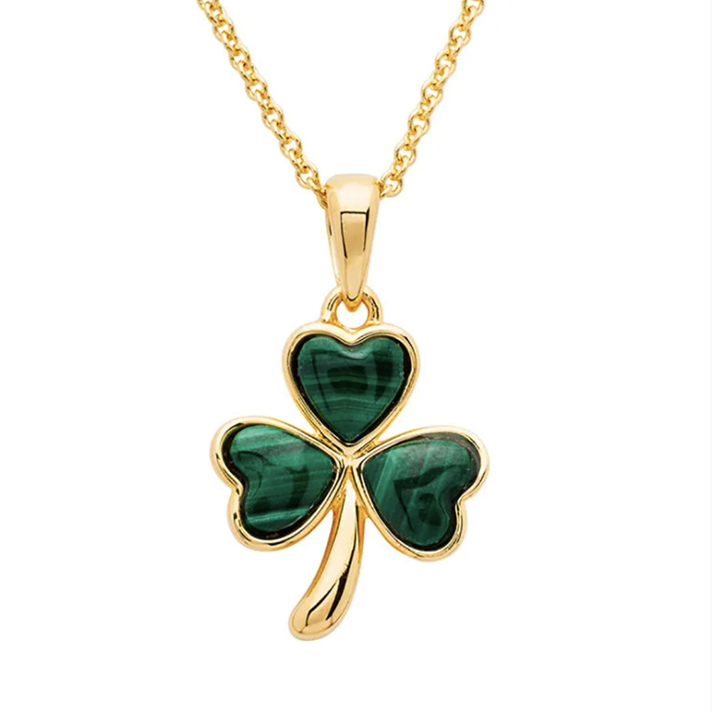 14kt gold irish shamrock malachite necklace