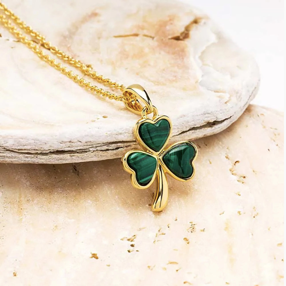 14kt gold irish shamrock malachite necklace