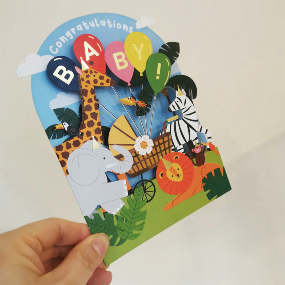 Baby congratulations card with jungle animals