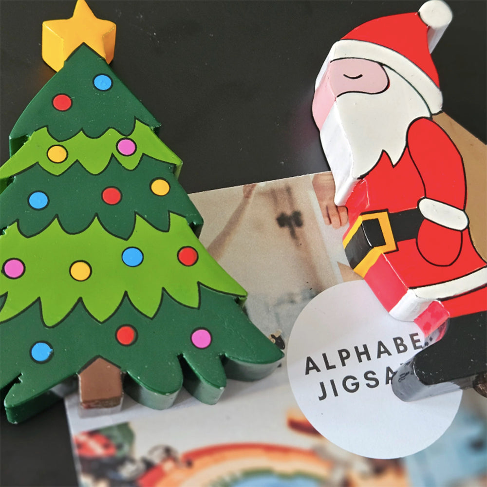 Wooden Christmas Tree and Santa Magnet Decoration 