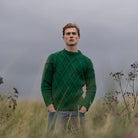 Green Irish Knit Men's Sweater With Diamond Stitch Detail