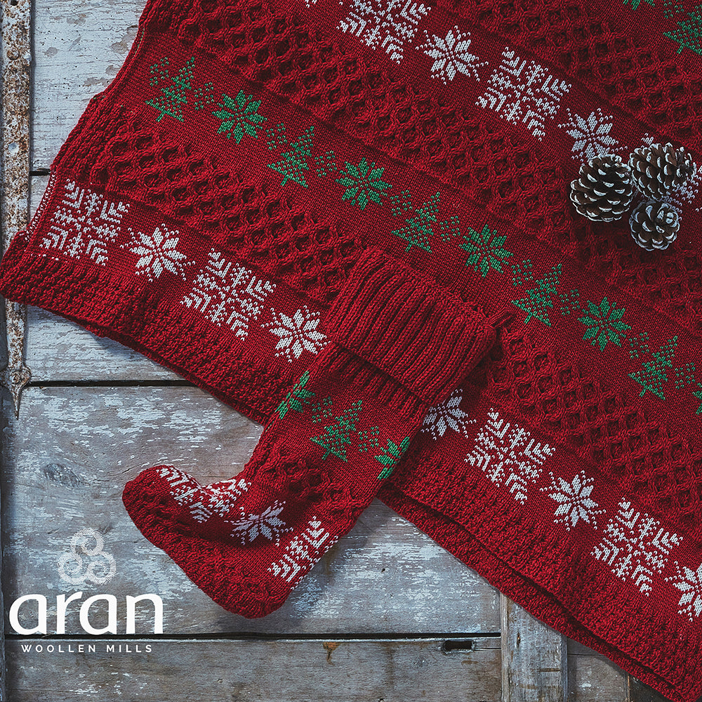 Irish Knitted Red Christmas Stocking and Blanket
