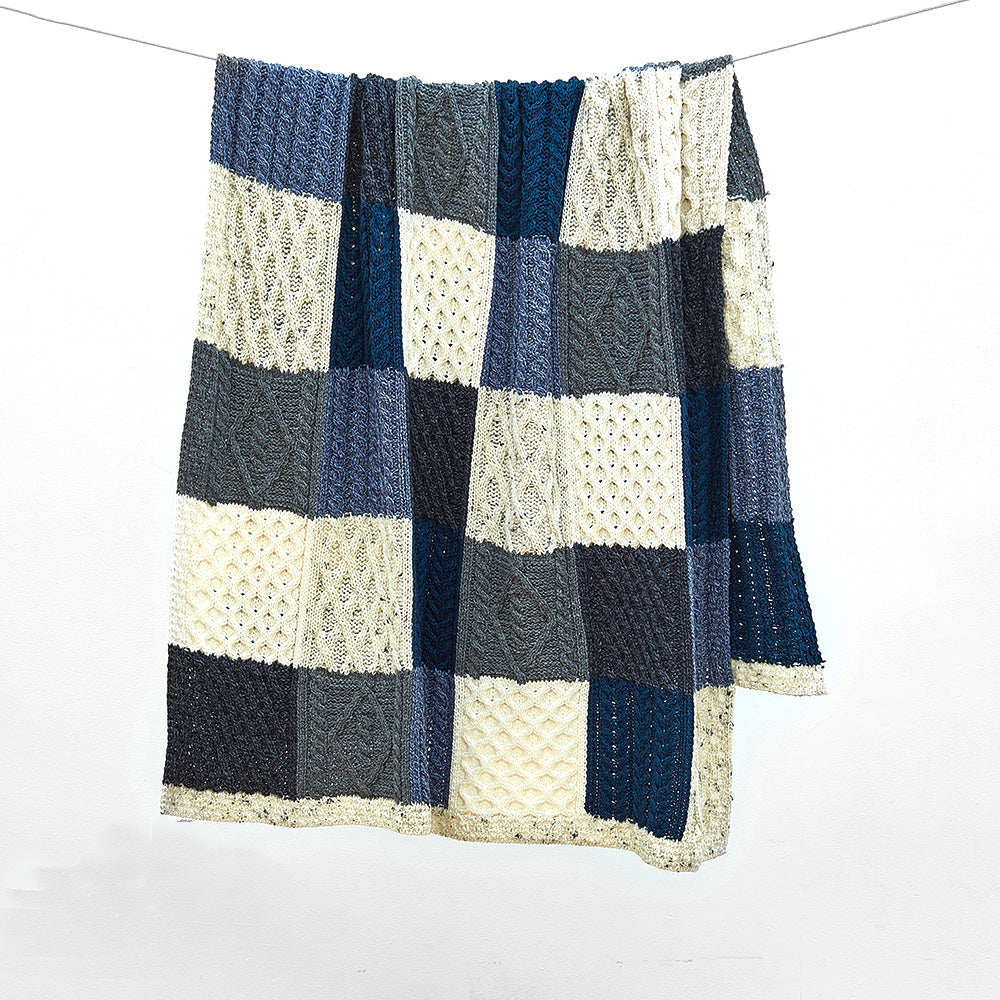 Aran Woollen Mills patchwork blanket in blues