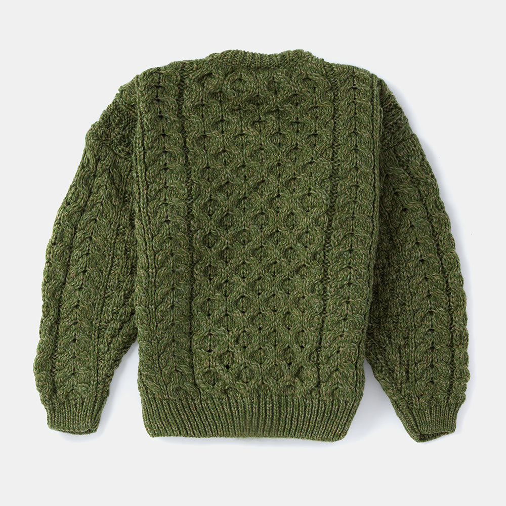 Kids Aran Wool Cardigan - Green (Back View)