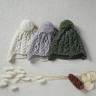 Kids Aran wool earflap caps in three colors