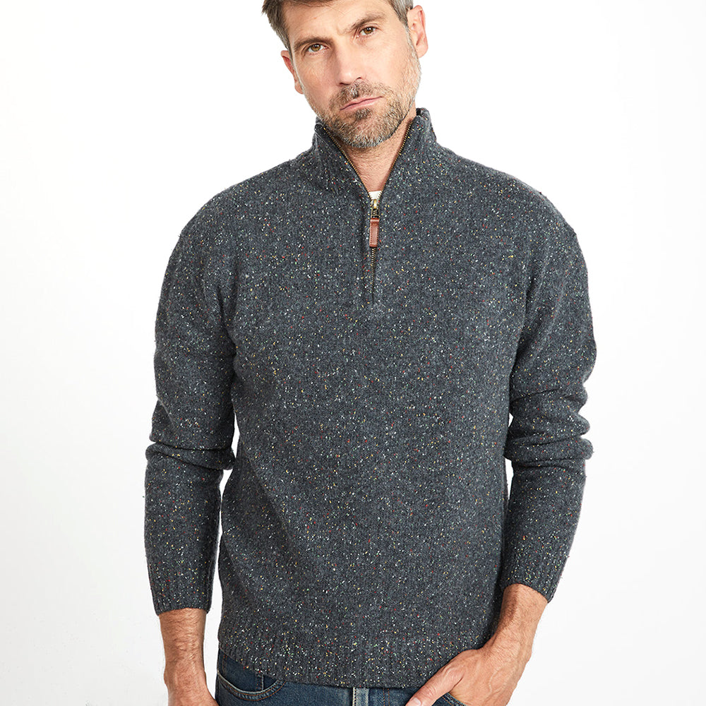 Men's charcoal fleck zip sweater from Aran Woollen Mills