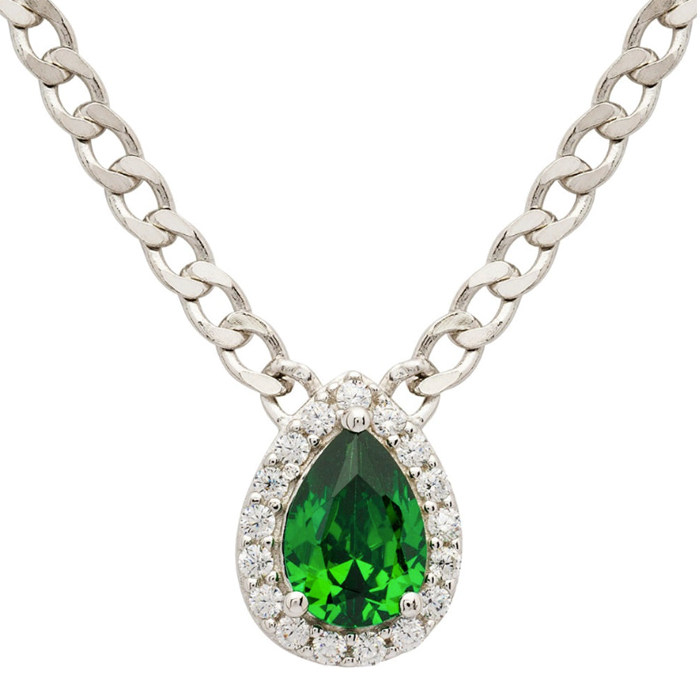 Sterling silver emerald halo necklace 