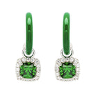 Sterling Silver Earrings With Green Enamel and Emerald Stone 